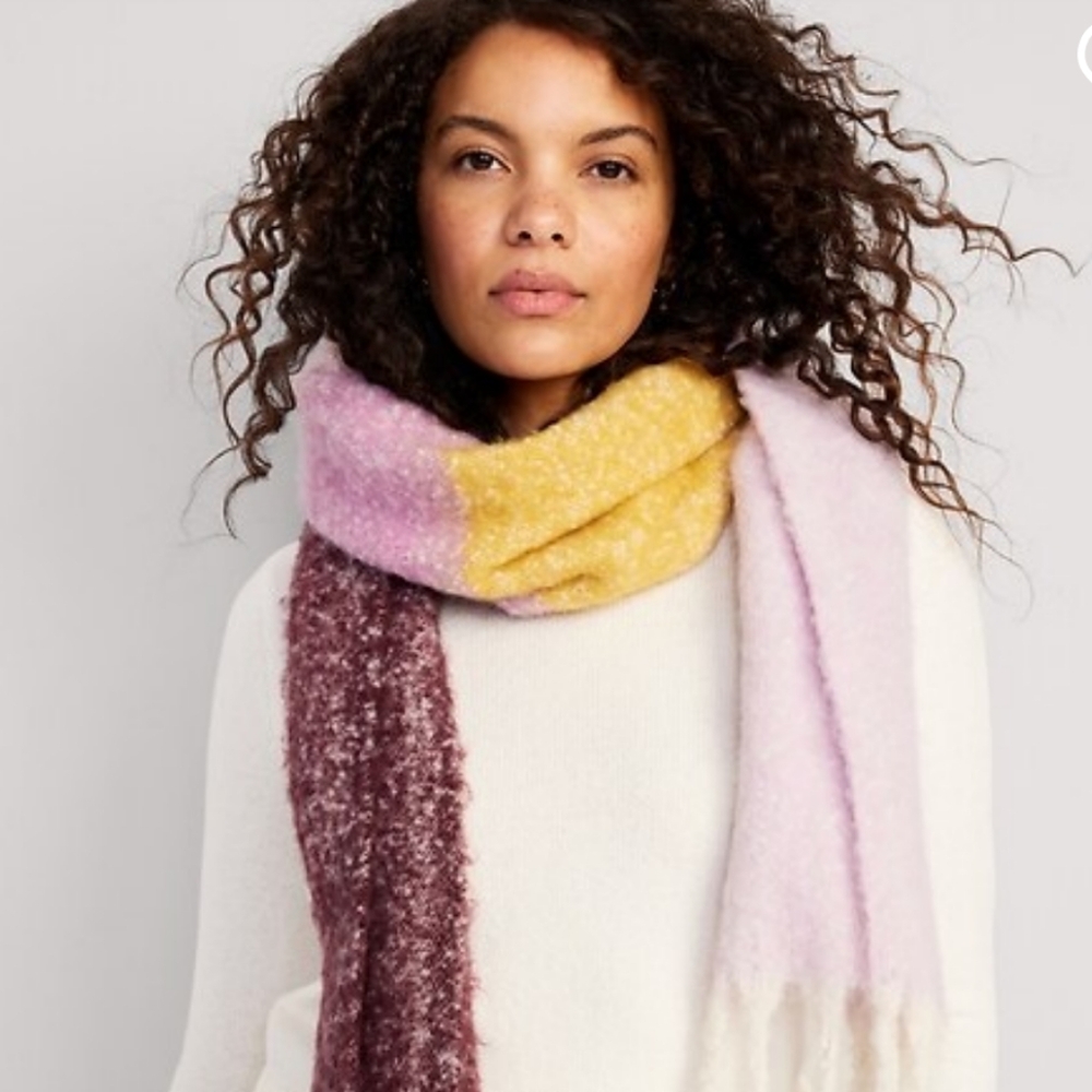 Soft Cozy Long Fringe Scarf - Color Block - Perfect Gift